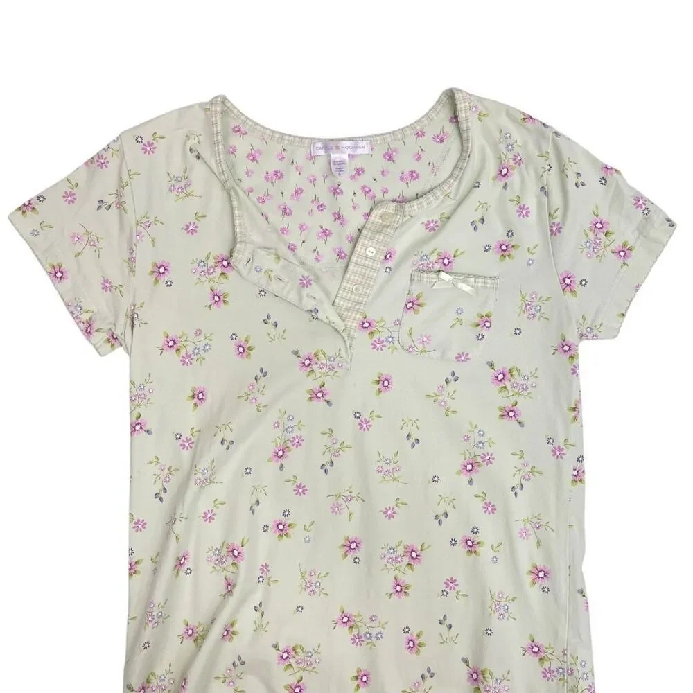 Carole Hochman Womens Floral Cotton Short Sleeve Nightgown Green Purple Sz Small